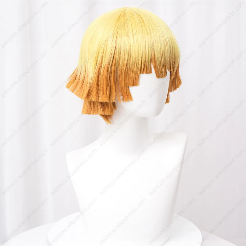 Anime Agatsuma Zenitsu Cosplay Wig 30cm Yellow Gradient Wigs Heat Resistant Synthetic Hair