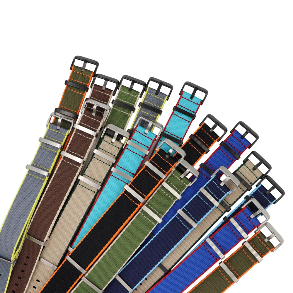 Nylon Canvas Watch Strap 20mm 22mm Thickened Color Edge Male and Female Universal Watch Accessories