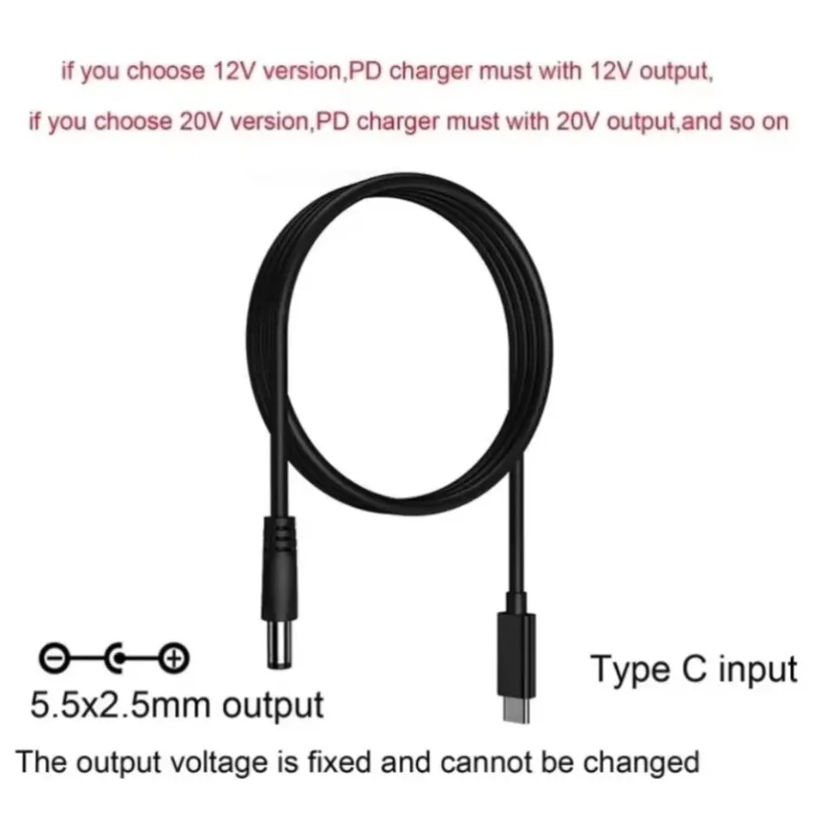 USB PD DC to USB C Power Cable 9V 12V 15V 20V 5.5x2.1mm 2.5mm for Wireless Router Laptop LED Speaker CCTV Camera Charging