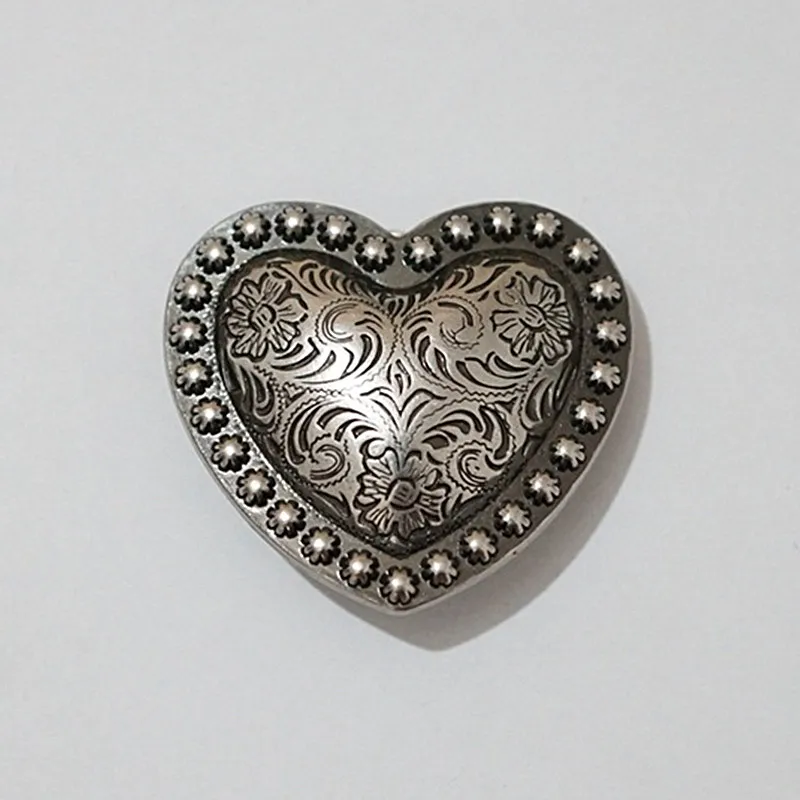 Antique Silver Heart-shaped Leather Purse Decorative Buckle Screw Back Leathercraft Conchos Accessories