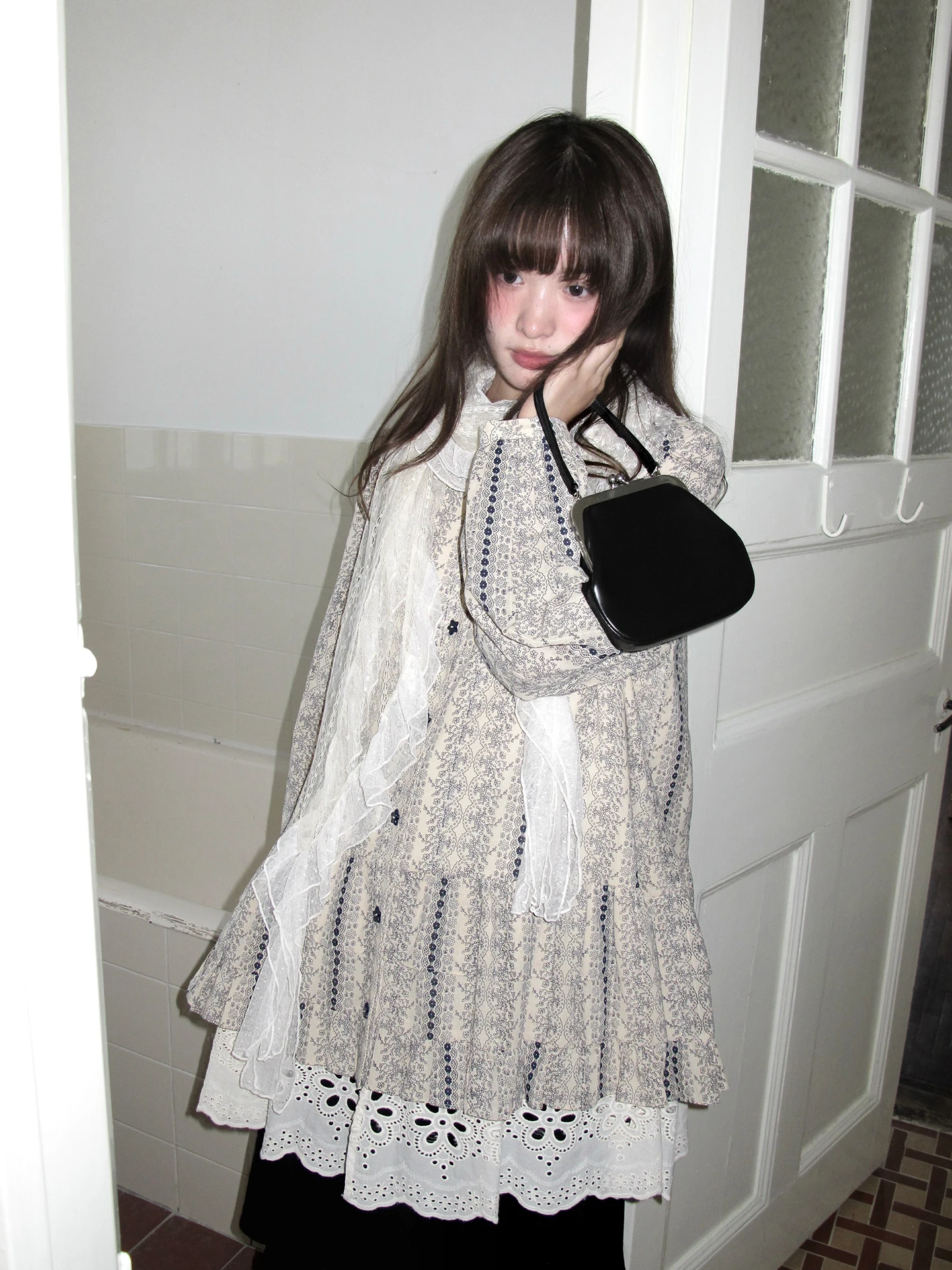 

Свободная длинная блузка с кружевным воротником в национальном стиле, средней длины, с воротником-стойкой, женская модная одежда для весны и осени