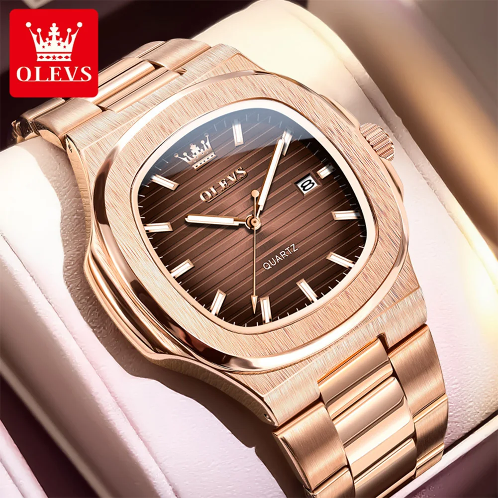 

Мужские часы OLEVS 3696, модные трендовые оригинальные часы, роскошные квадратные часы с календарем, водонепроницаемые, светящиеся, простые деловые мужские кварцевые часы