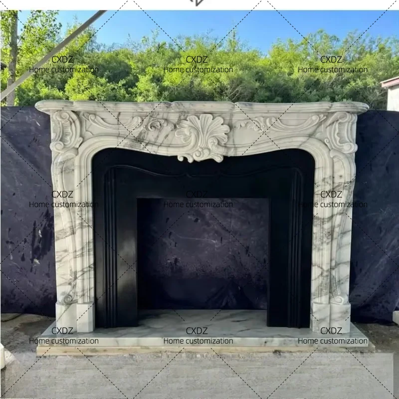 XX Natural marble fireplace large white fireplace living room entrance stone carving fireplace cabinet