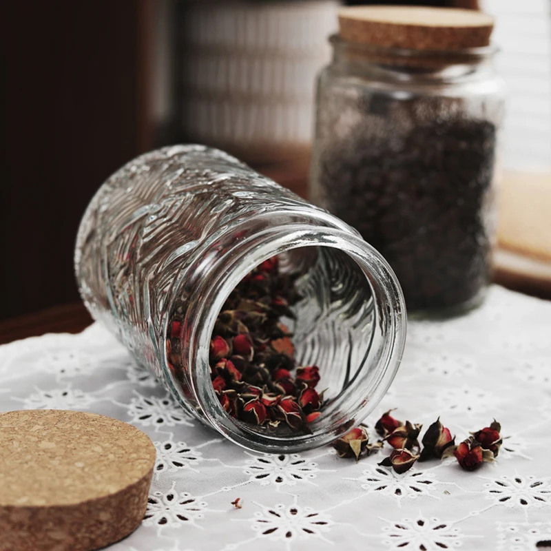 Retro Begonia Pattern Glass Sealed Jar Creative Food Grade Dried Fruit Snack Nut Storage Jar Kitchen Storage Supplies