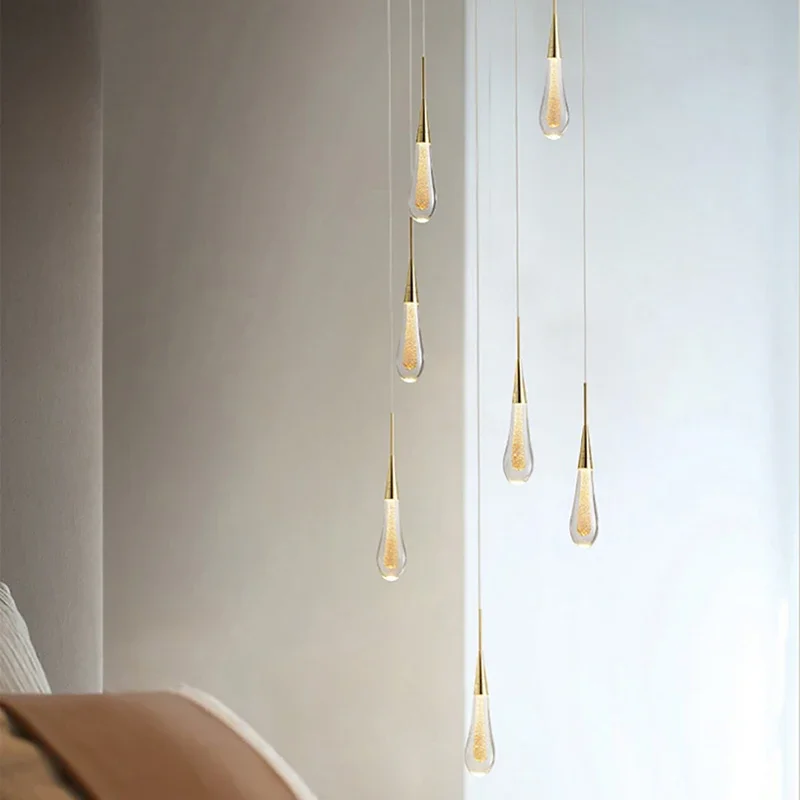 2025 New Raindrop Chandelier Decorative Stair Ceiling Light Waterdrop Crystal Light Fixture Kitchen Island Hotel Hall Living