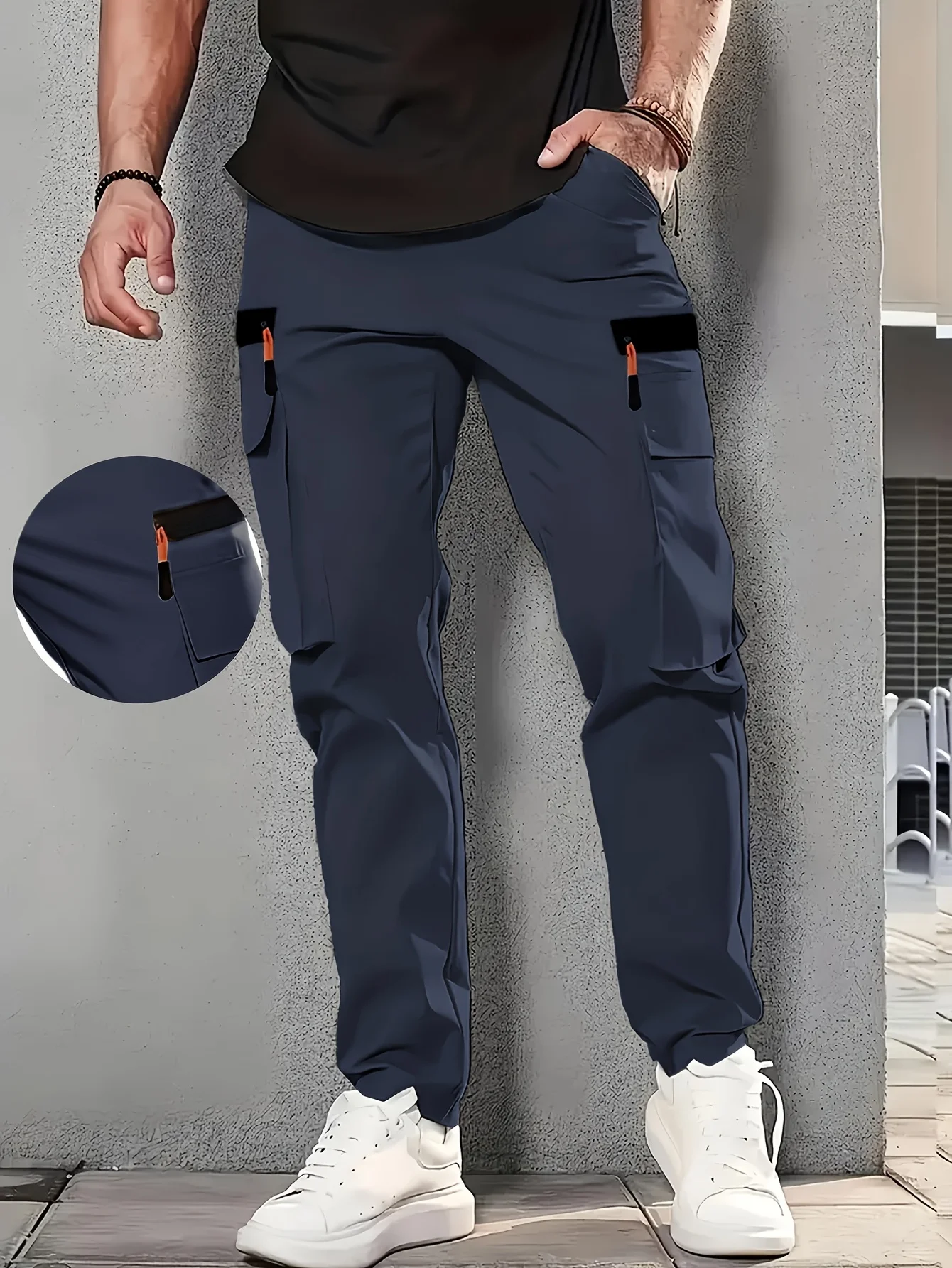 

Men's Outdoor Work Pants - Durable Polyester Multiple Pockets Elastic Waistband with Loops Lightweight and Breathable
