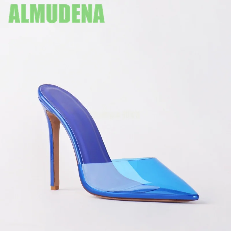 

Transparent High-Heeled Slippers Fashionable and Simple Slim Heels Pointed Toe Design Candy Colored High-Heeled Sandals