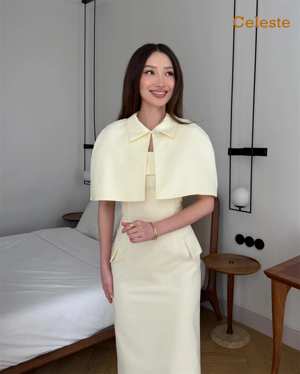 Customized Fashion Yellow Jersey Evening Dress Exquisite Strapless Sleeveless Homecoming Dresses Modern Vestido De Festa