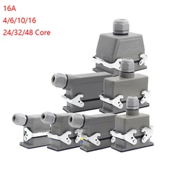 Industrial Rectangular Heavy Duty Connector HDC-HE-4/6/10/16/20/24/32/48 Core Pin 16A Waterproof Aviation Plug top and side