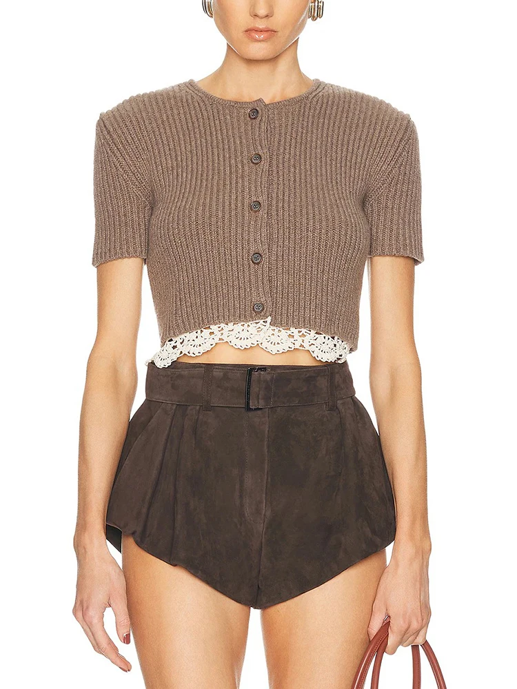 

Women's clothing Y2K autumn and winter hand-crocheted lace knit cardigan with ribbed wool Women's sweater 2025 new Women top