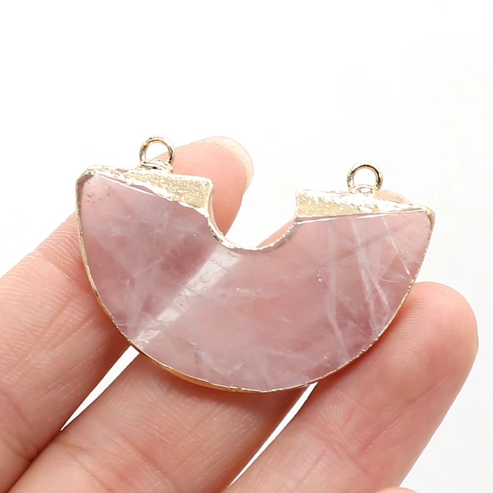 Natural Stone Gems Double Hole Semicircle Pendant Connector Handmade Crafts Necklace Bracelet Accessories for Women 27x40mm