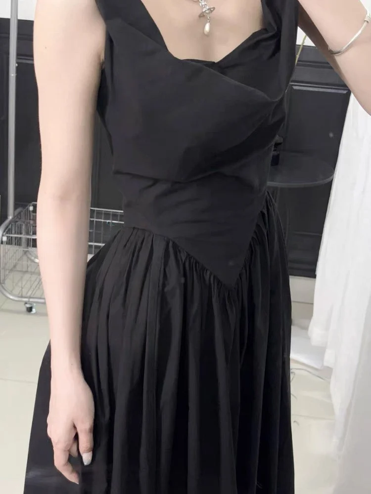 Noou Sle المطرزة Svel Long Dr المرأة سليم صالح ثوب U-Neline القطن عالية الخصر ألف خط تنورة