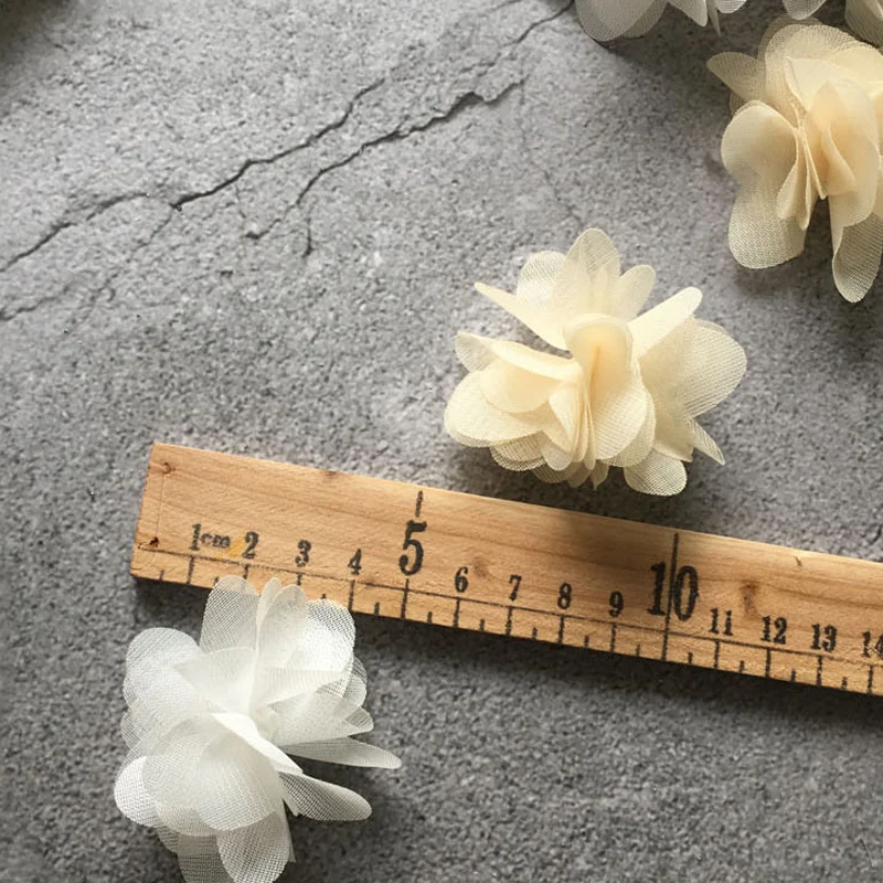 20Pcs Flower Chiffon Cluster Flowers For Wedding Dress Bridal Fabric Lace Trim Fabric DIY 5.5CM Wide