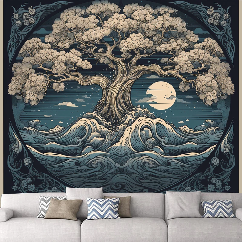 

2023 Mysterious Tree of life Mushroom Forest Tapestry Wall Hanging Fairy Tale Bohemian Psychedelic Home Dormitory Dream Decor