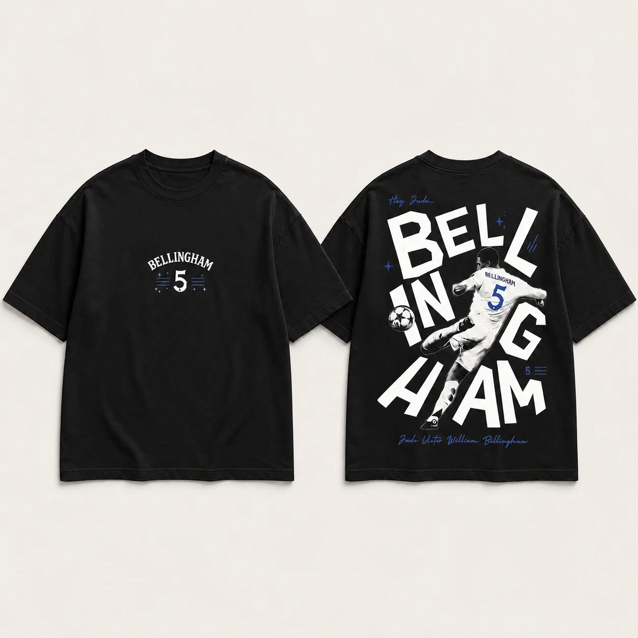 Jude Bellingham Nr. 5 Fußballspieler Grafik T-Shirt für Männer und Frauen, beidseitig bedrucktes Kurzarm-T-Shirt, lässiges Fußball-T-Shirt – Detail 7