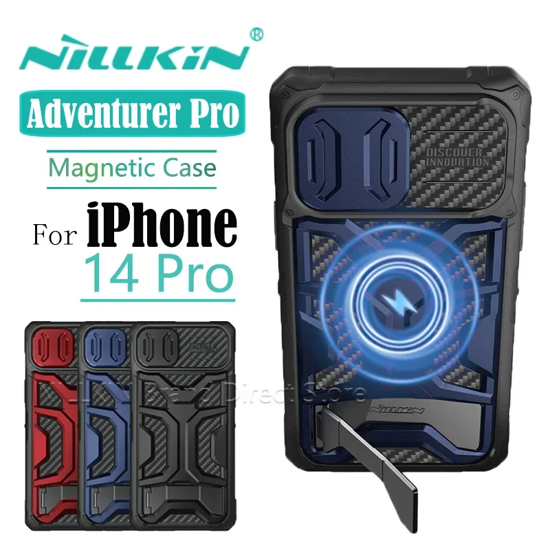 

For iPhone 14 Pro MagSafe case NILLKIN Adventurer Pro Magnetic Cases with bracket Lens Slide Camera Protection Anti-fall Cover