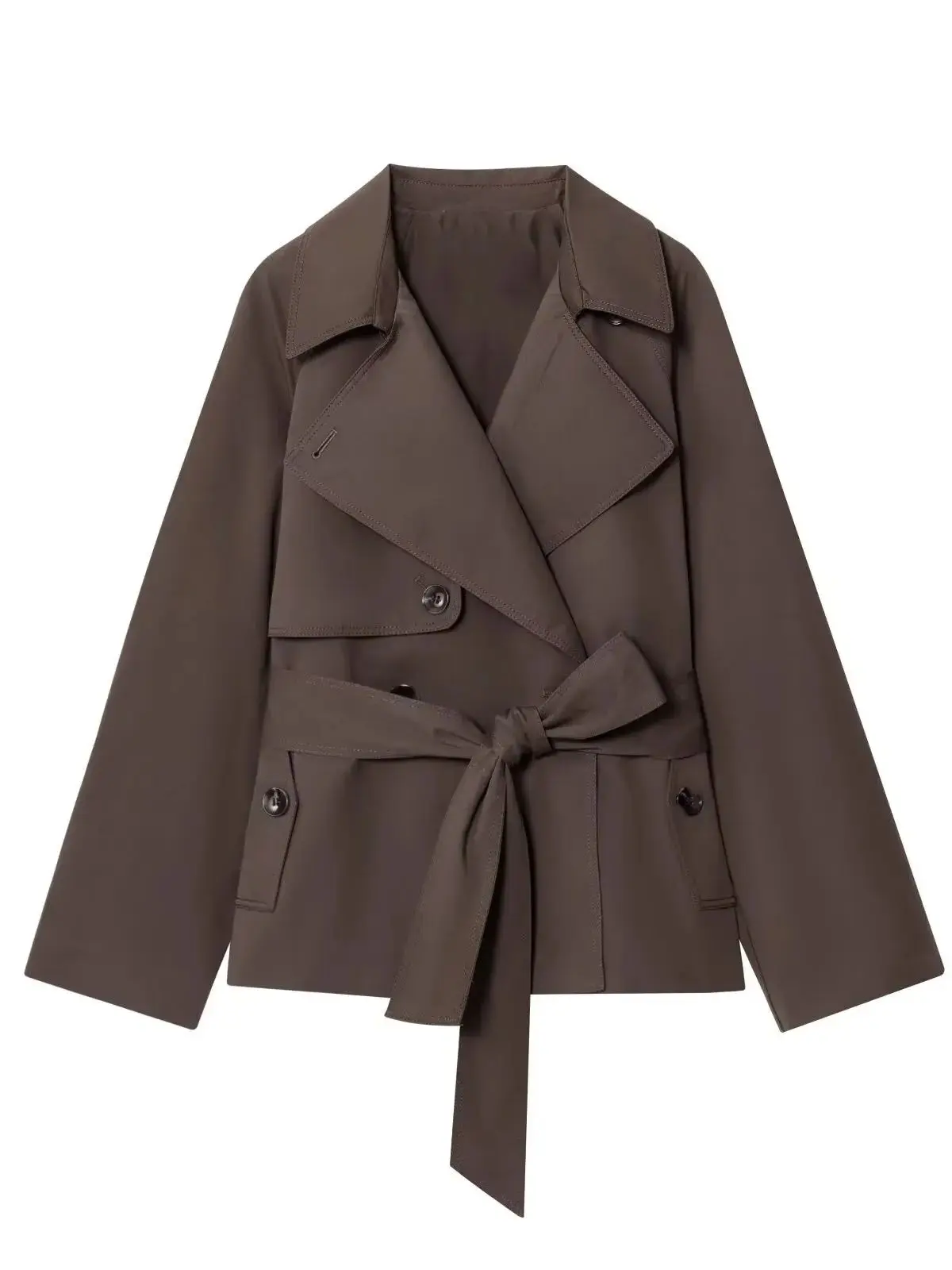 ETJ Herfst 2025, nieuwe collectie dames Britse stijl revers double-breasted Maillard kleur riem casual trenchcoat - afbeelding 2