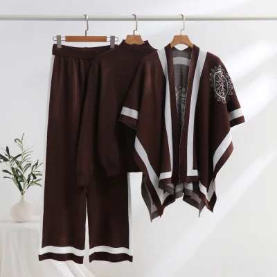 Autumn Winter 3 Piece Women Cardigan Tracksuits Turtleneck Sweater Knitted Pants Set Suit Vintage Fashion Ladies 3 Piece Outfits