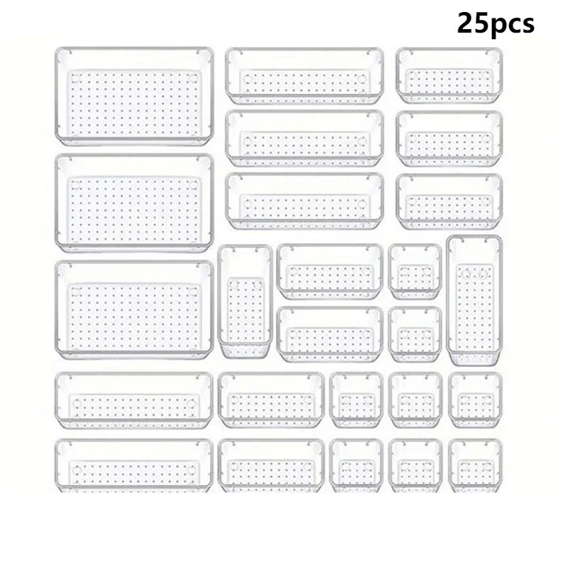 25pcs Transparent Drawer Storage Box Kitchen Tableware Compartment Table Cosmetics Sundries Classification Organizer Small Box