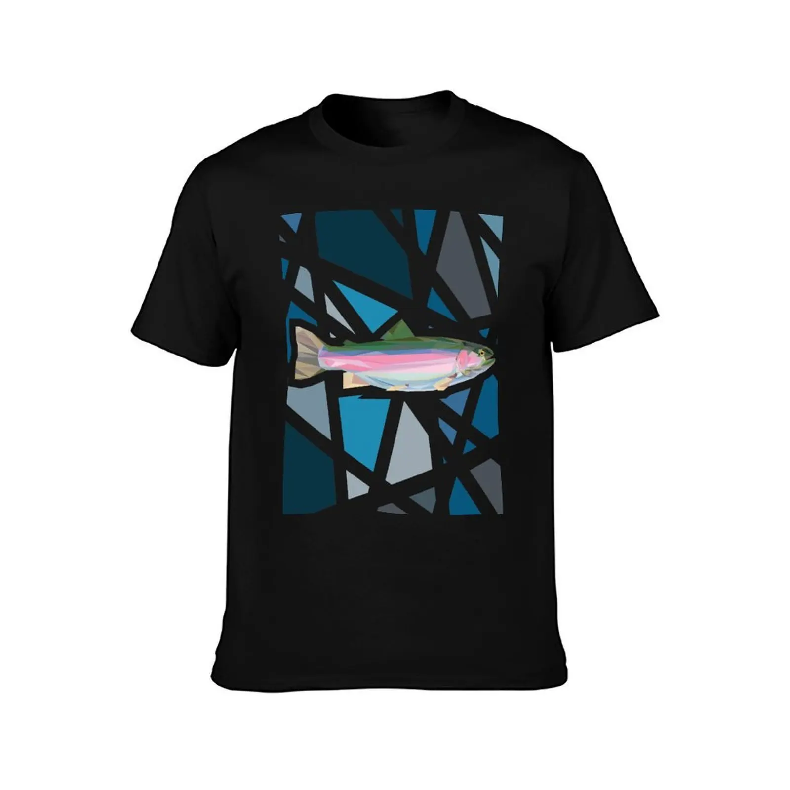 Rainbow Trout Mosaic T-Shirt, Summer Casual Cotton Tee, Oversized Streetwear Tops, Vintage Graphic Print, Loose Fit Short Sleeve