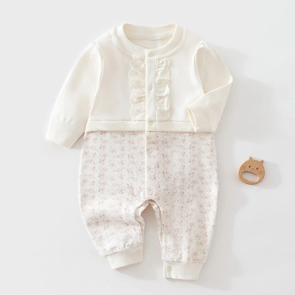 Baby Girl Romper Ruffles Floral Patchwork Spring Autumn Winter Infant Boutique Clothing Long Sleeve Newborn Baby Jumpsuit