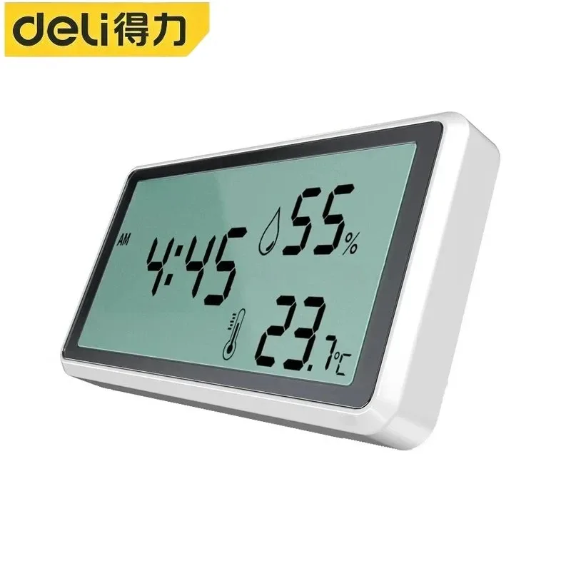DELI Electronic Thermometer Hygrometer Weather Station High Precision with Table Clock Function for Home Indoor Room Monitor