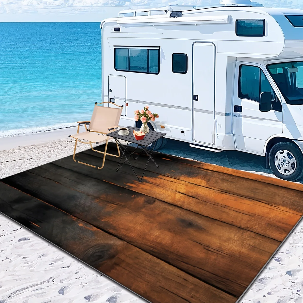 Extra-Large Wood-Grain Indoor Outdoor Rug, Elegant Pattern Floor Mat for Patio, RV,Camping, Living Room, Mall, Cafe and Backyard