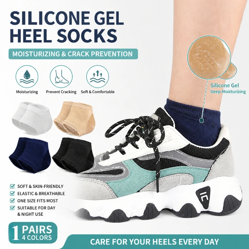 1Pair Heel Protective Mesh Gel Silicone Heel Sock Foot Cover Moisturizing Anti-wear Anti-crack Half Sock Heel Cover