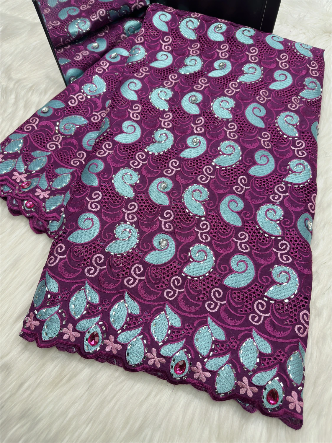

100% Cotton Nigerian Stoned Swiss Voile Material 2026 High-Quality Lace Fabric Embroidery African Cloth For Prom Dresses 5 Yards