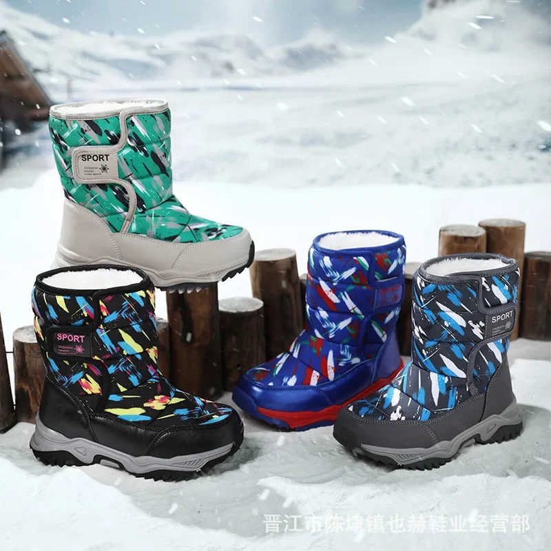 Chaussures d'hiver confortables et épaisses pour garçons, bottes d'extérieur imperméables en coton pour enfants moyens et grands