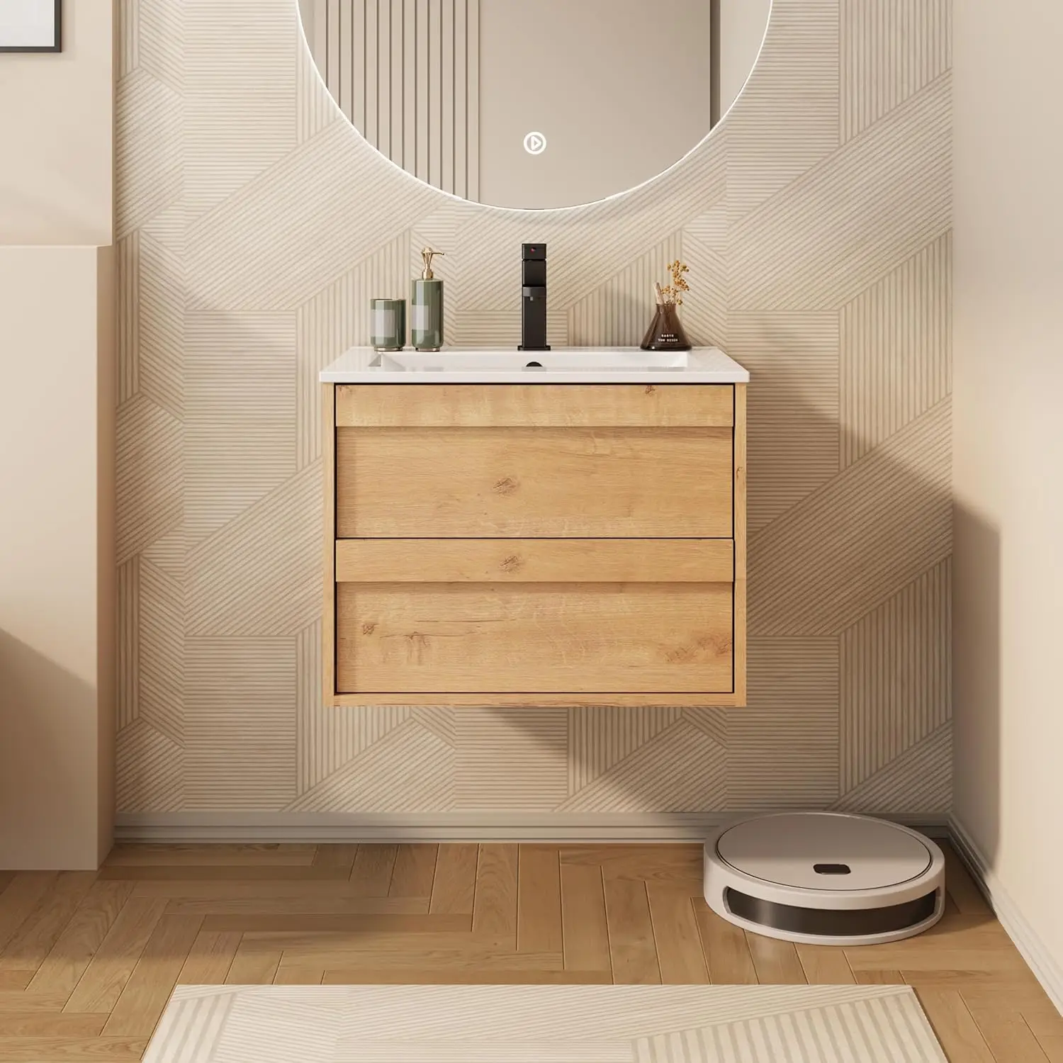 

！@Combohome Small Solid Wood Bathroom Vanities Sink Medicine Cabinet Defogging Cabinet Under Basin Sink