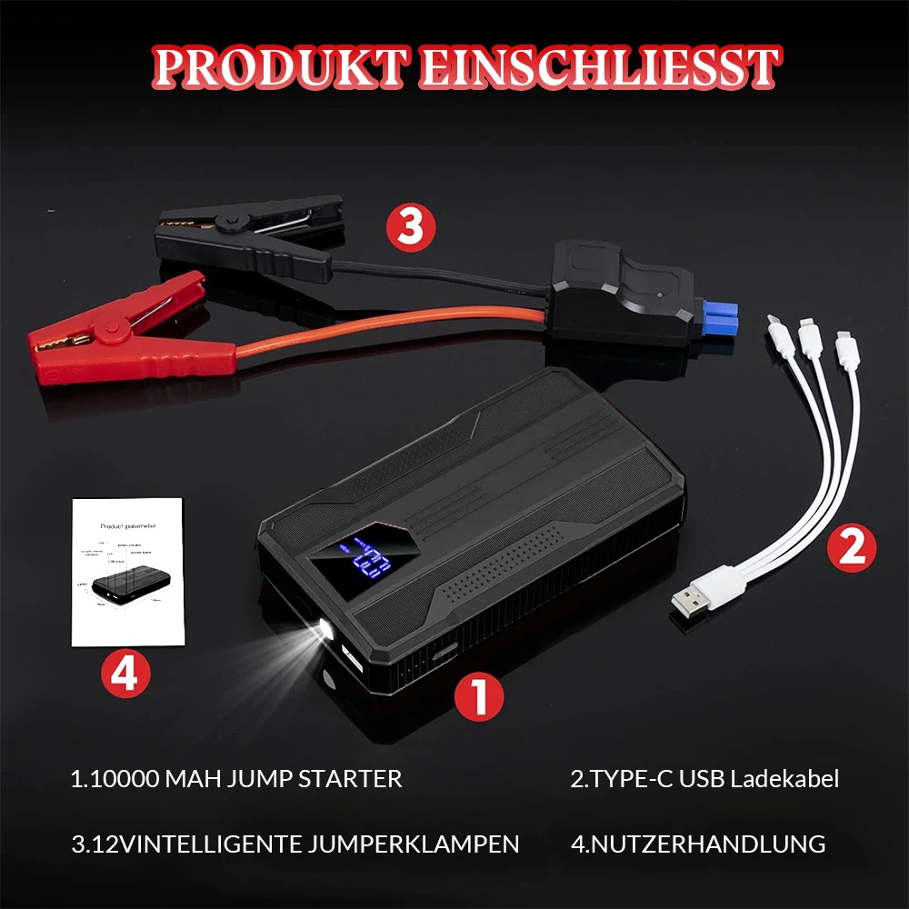 600a Digitaal Display Auto Jump Starter Power Bank Auto Booster 10000Mah Oplader 12V Startapparaat Benzine Diesel Auto Booster