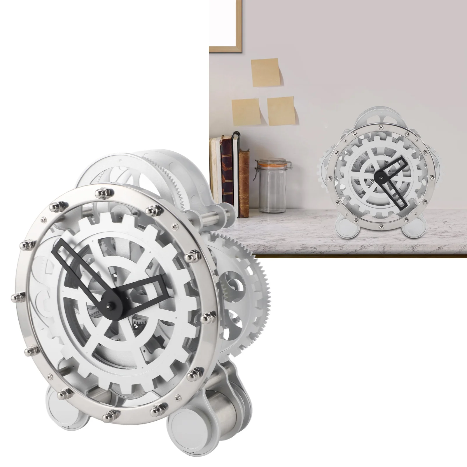 

Table Gear Clock European Mechanical Gear Clock Creativity 2 Feet Metal Rotating Gear Clock Desk Clock for Living Room Study