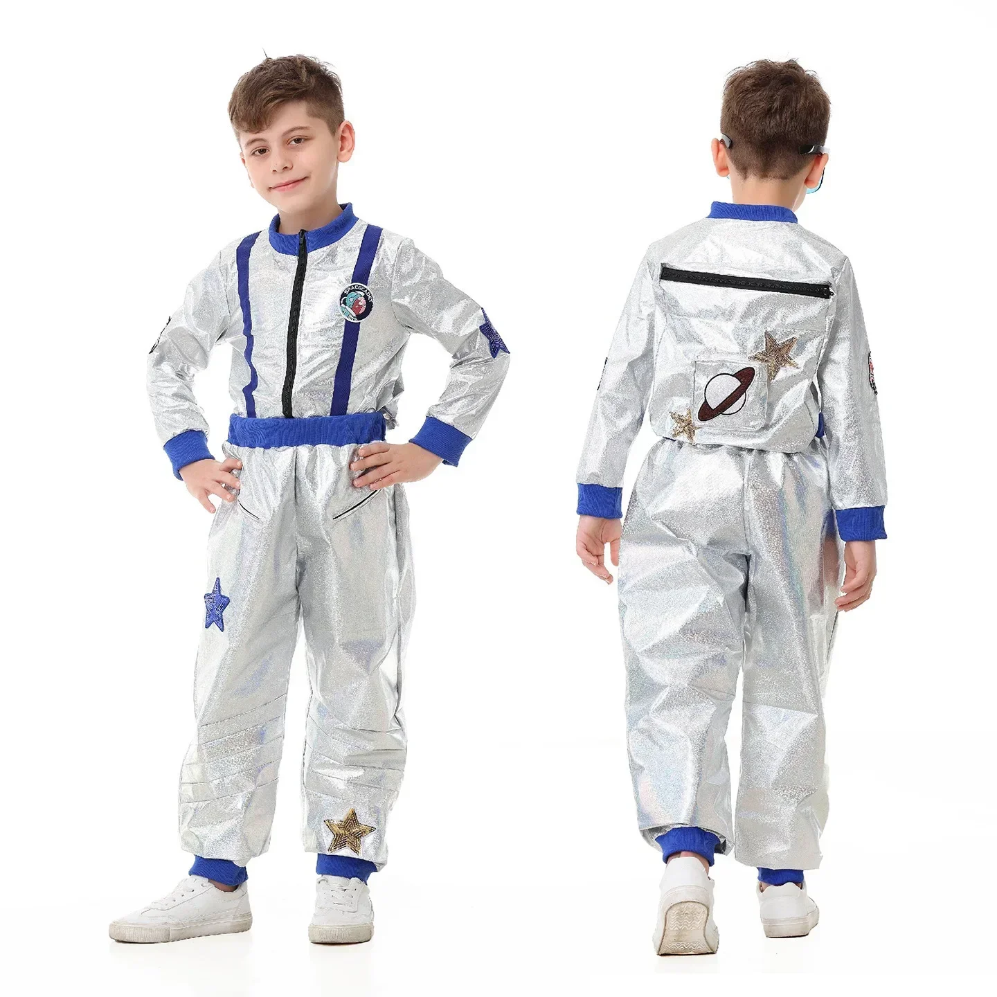 Family Astronaut Costume Matching Parent Child Spacesuit Silver Jumpsuit With Glasses Halloween Space Group Cosplay Outfit PS66