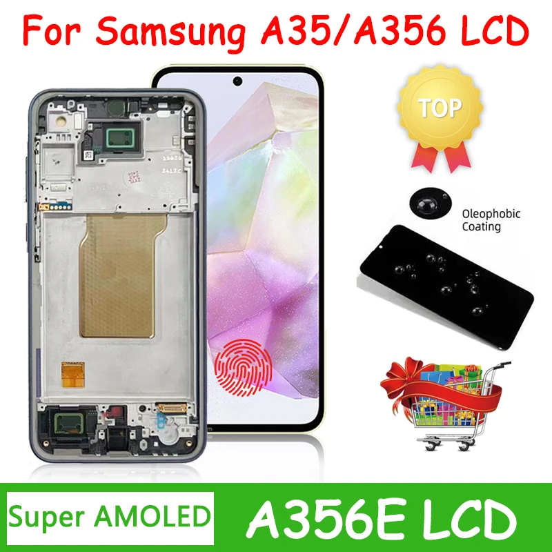 Super AMOLED For Samsung A35 5G A356 LCD Display Touch Screen Digitizer For Samsung A35 A356B A356E A356U LCD Frame