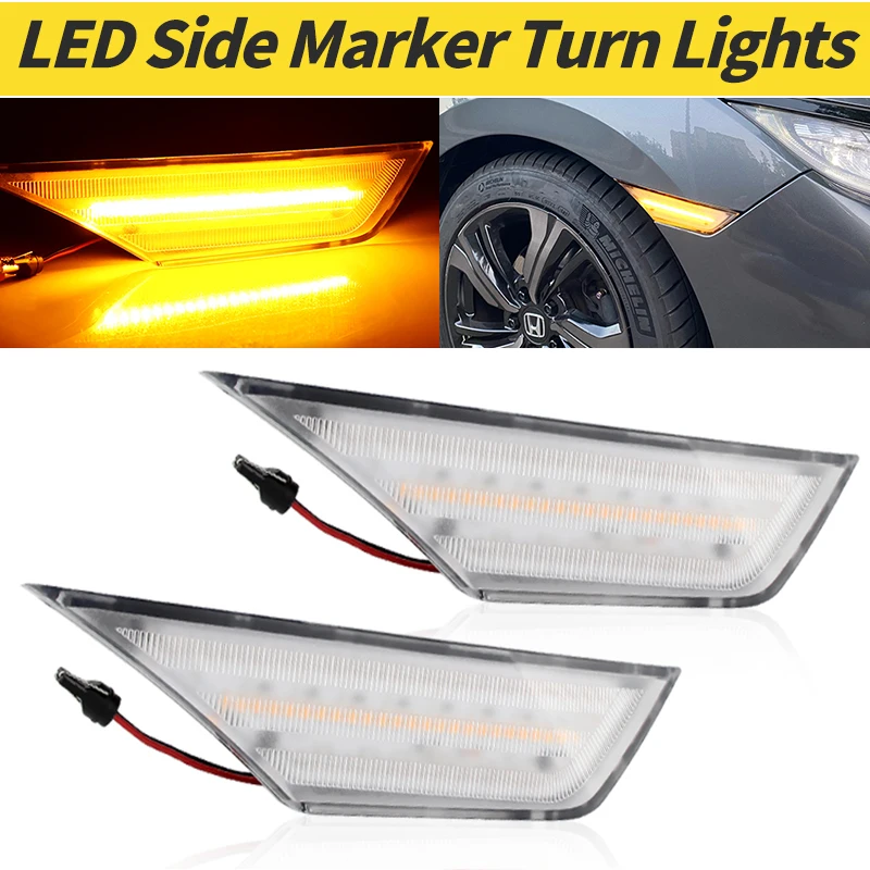 

2 шт. Янтарный светодиодный боковой габаритный фонарь на крыло, мигалка Singal, индикаторная лампа для Honda Civic 2016-2020 OEM # : HO2551127 Автомобильные аксессуары