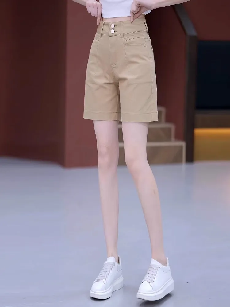 High Waist Five-Quarter Pink Denim orts Women's Casual Straight Leg A-Line Pants Summer 2025 Slimming Versatile Commute Sle