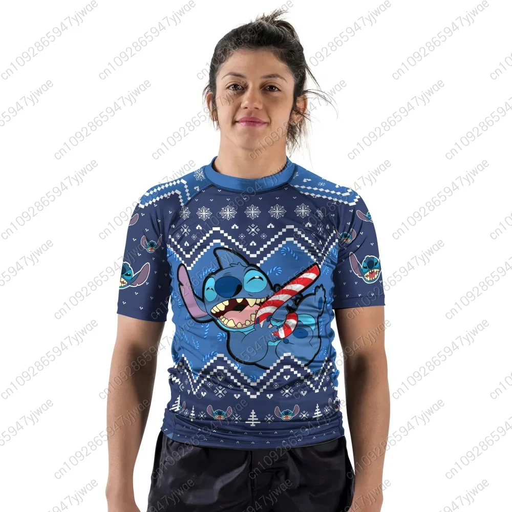 

2025 winter Stitch ChristmasWomen Boxing Jujutsu Gym Training Short Sleeved T-Shirt Women Hello Kitty Print Women T-Shirt Women