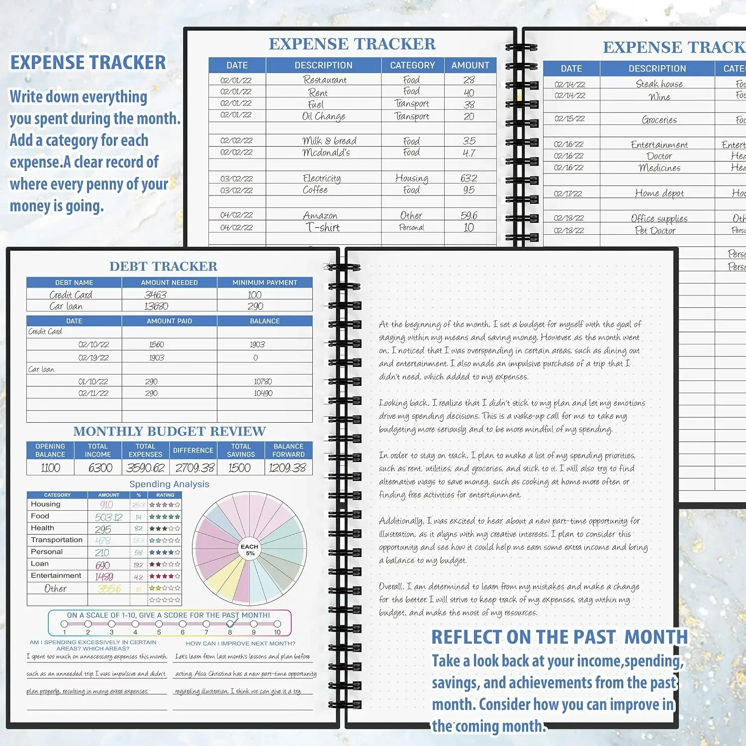 Budget Planner & Expense Tracker, Undated Finance Organizer, A5 (8.6x5.9 inch), 100gsm Paper, Golden view 4