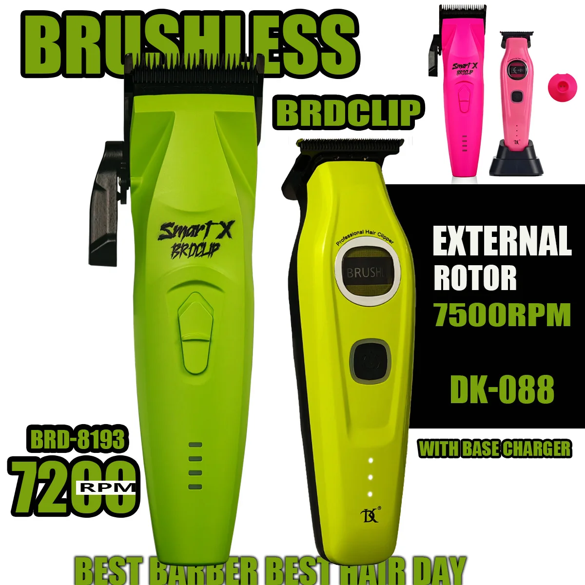 

BRDCLIP Professional Hair Clipper Brushless Motor DLC Blade Base Charger Barber External Rotor Electric Trimmer Salon Use Set