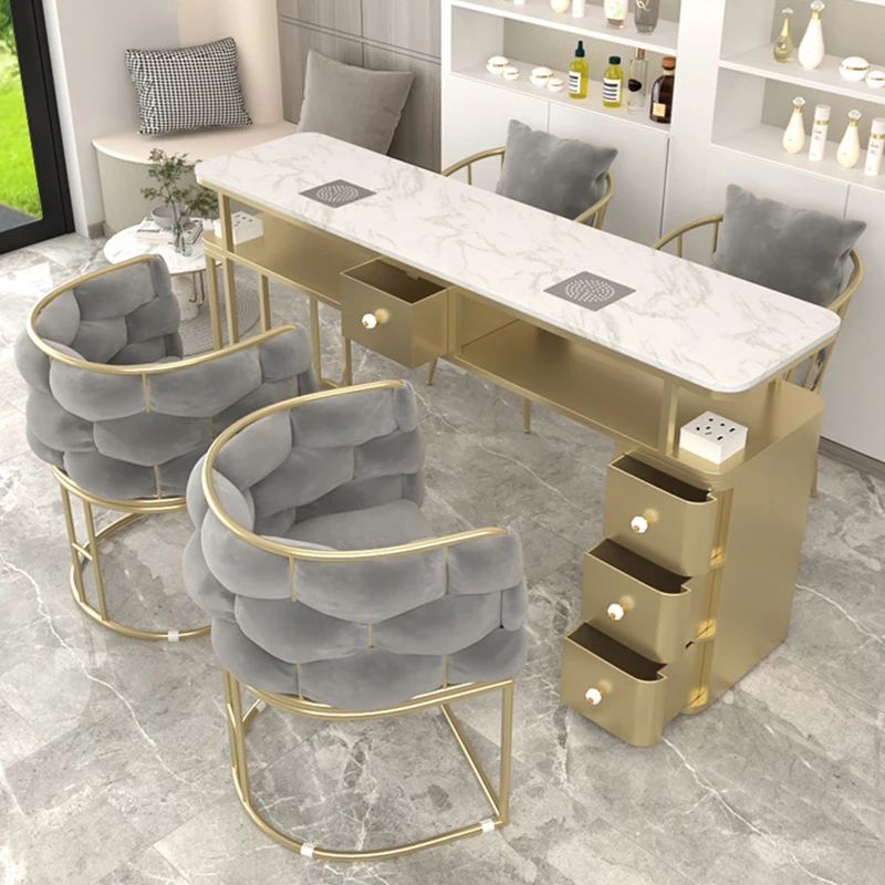 

Light luxury Internet celebrity manicure table with vacuum cleaner marble surface manicure shop table and chair