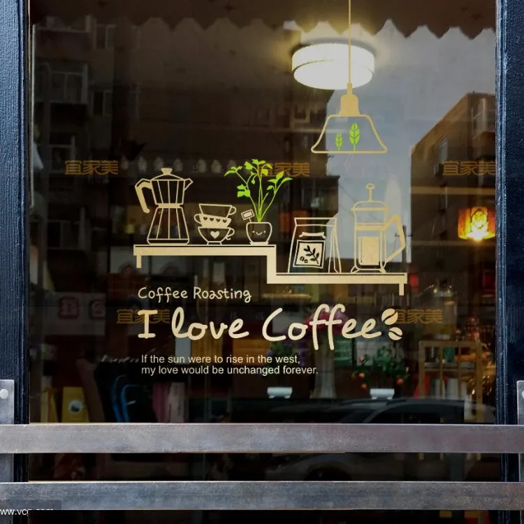 Coffee Shop Sticker Bean Milk tea Decal Cafe Cup Poster Vinyl Art Wall Decor Mural Decoration Break Bread Coffee Glass Decals