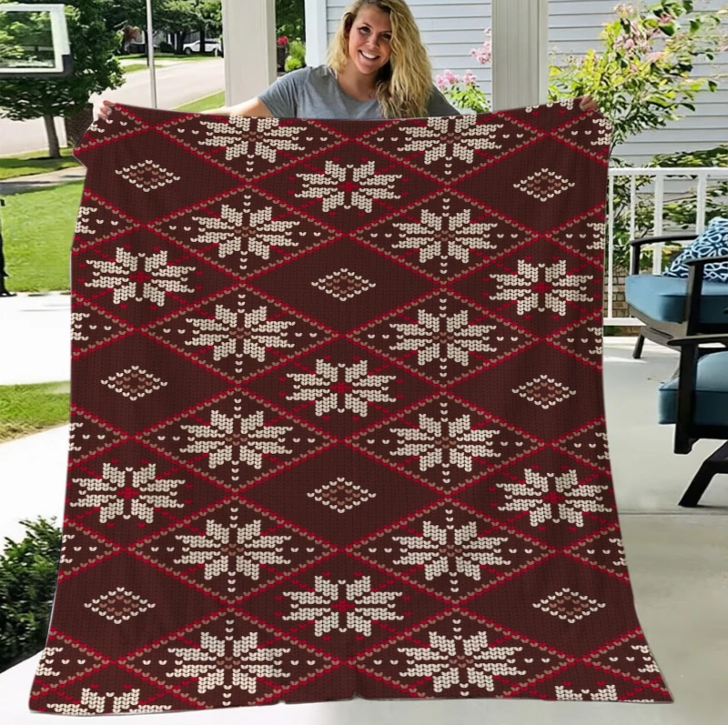 Patchwork Plaid Snowflake Dot Christmas Print Throw Blanket warm blanket leisure corner guest living room sofa Christmas gifts