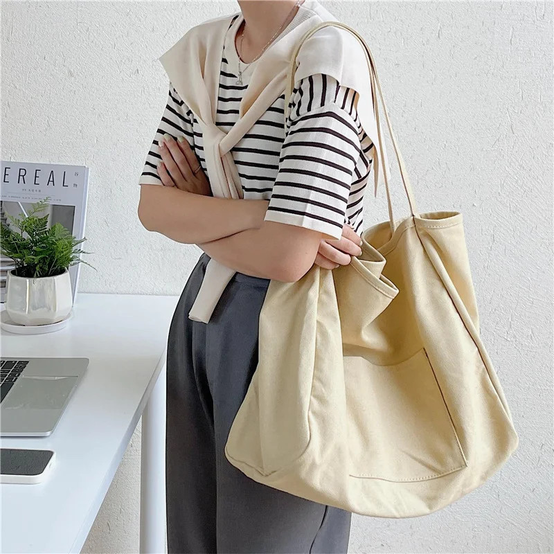 Tote Canvas Bag Large Capacity Summer Casual Popular Design Perfect for Casual Shopping Upgrade Your Style Solid Color All-match