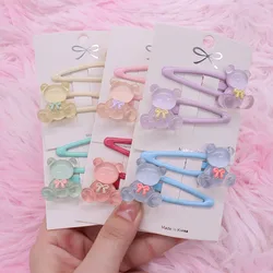 2Pcs/Set Pink Bow  Bear  Cute  Children  Surprise Gift Hairpins Hair Clips  Headwear   Barrette Baby Girls Kids Hair Accessories