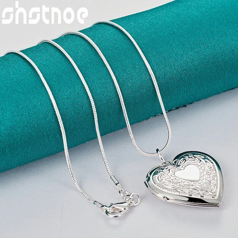 SHSTONE collana in argento Sterling 925 con motivo a cuore ciondolo con cornice per foto collane a catena da 16-30 pollici gioielli per feste di matrimonio da donna