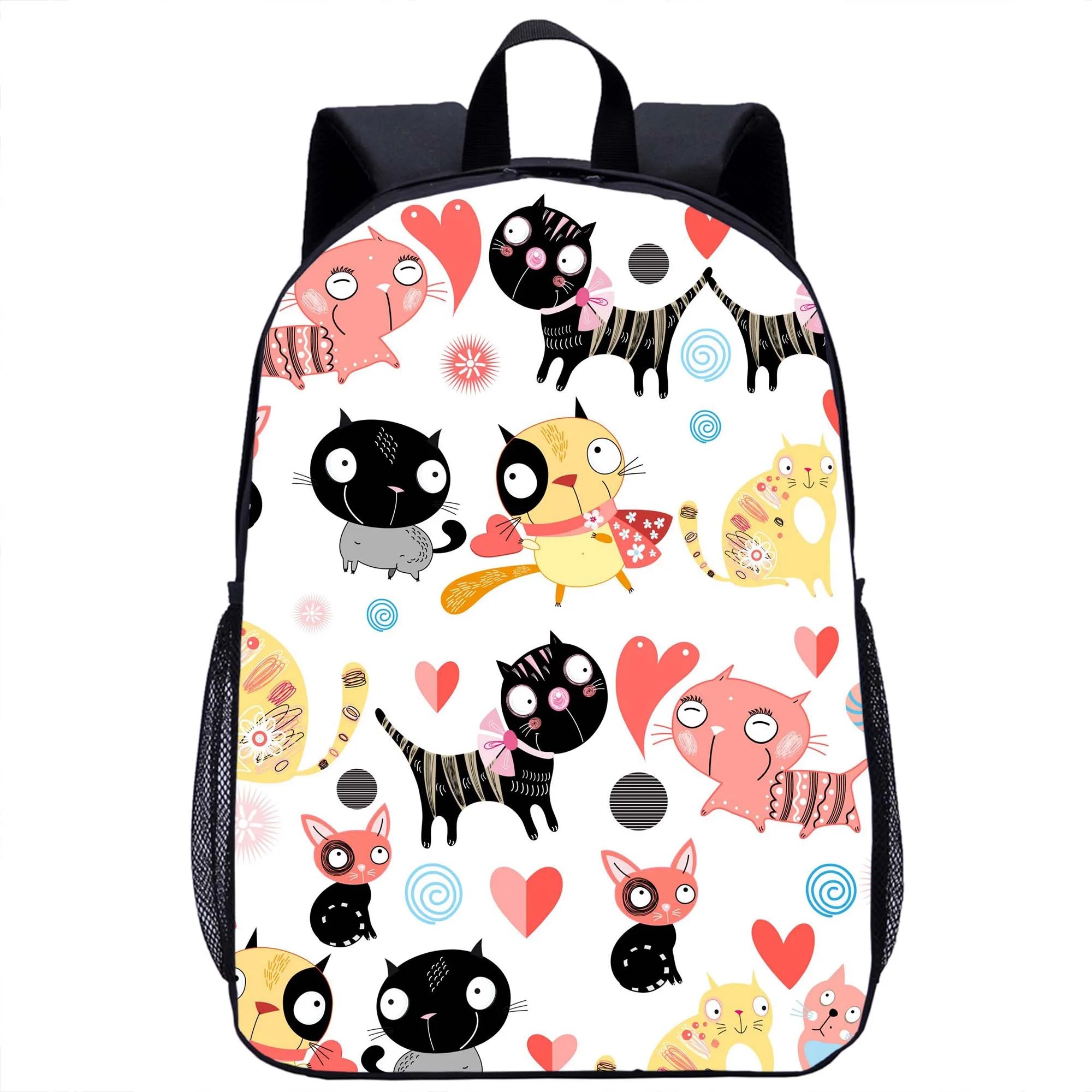 Mochila escolar con patrón de gato para niñas y niños, bolsa de viaje para ordenador portátil de 16 pulgadas, con estampado 3D, a la moda