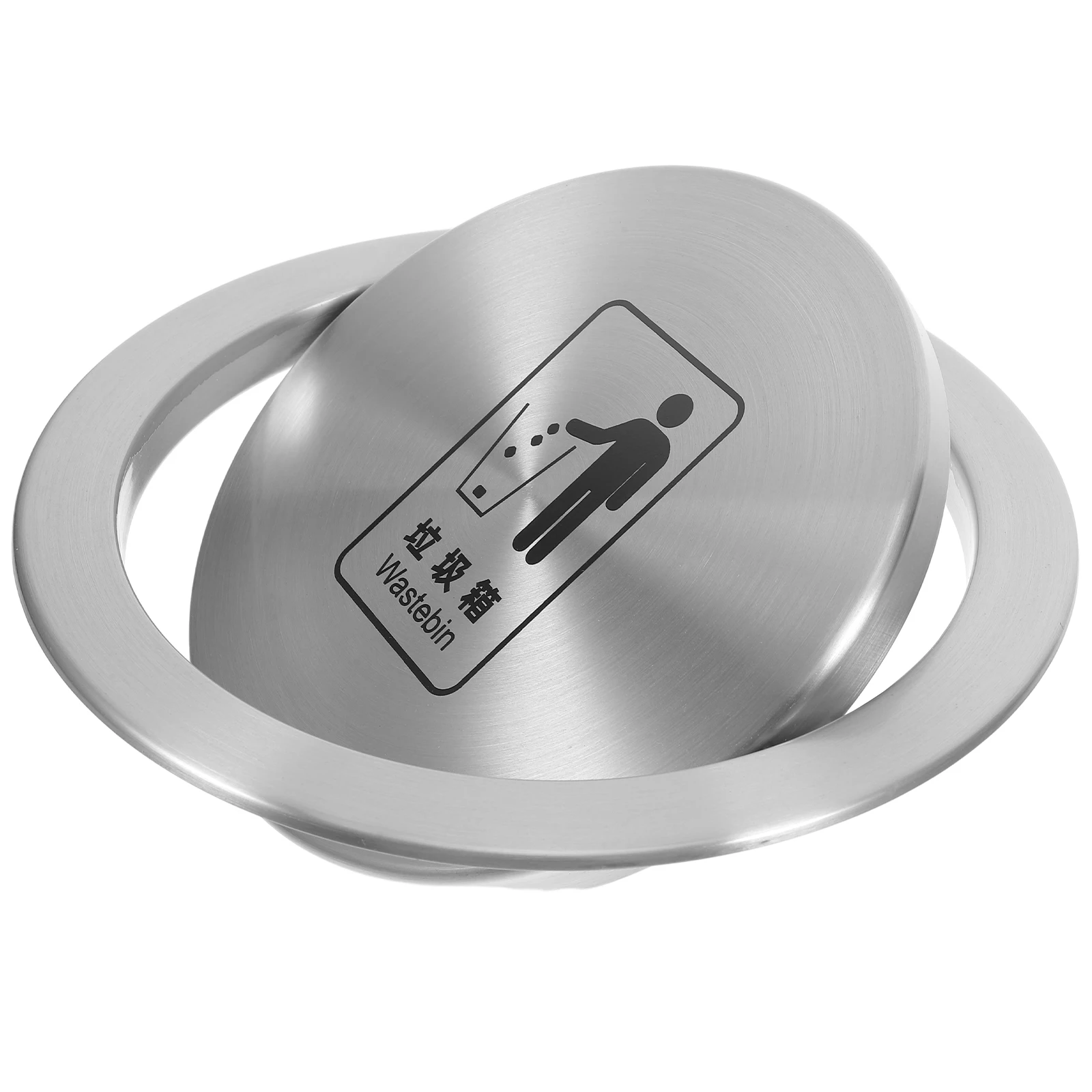 

Embedded Trash Can Lid Recessed Round Silver Kitchen Bathroom Office Countertop Garbage Bin Swing Flap Cover Stainless Steel