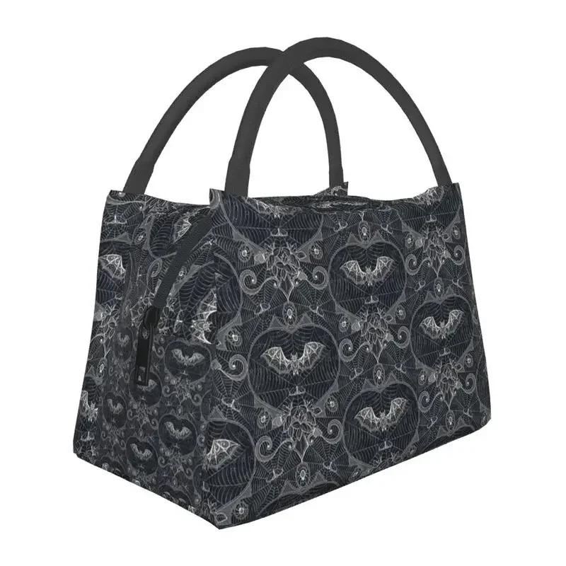 Gothic Halloween Spider Web Lace Thermal Insulated Lunch Bag Women Bats Resuable Lunch Container Multifunction Meal Food Box