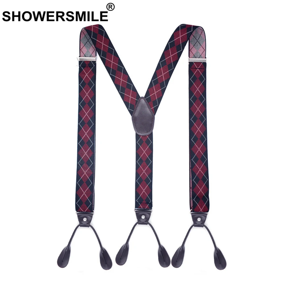 SHOWERSMILE الحمالات زر Y عودة ثقافاتنا الحمالة للرجال خمر الزفاف مرونة الذكور قميص حمالة مع 6 أزرار 120 سنتيمتر